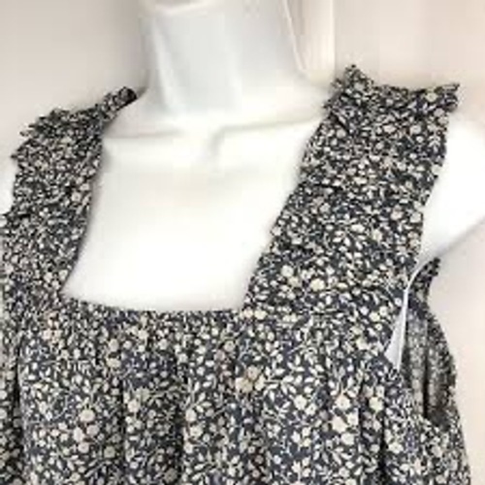 Jodifl Navy Blue Floral Ruffle Strap Square Neck Top H9168 Womens Large
